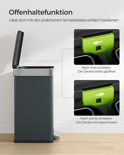 SONGMICS Mülleimer Küche 2 x 30 L, Edelstahl, Softclose, grüngrau
