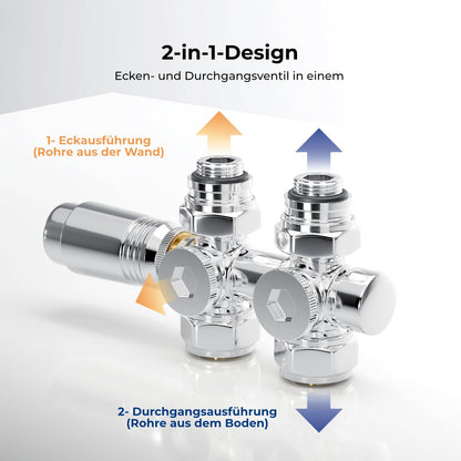 Heilmetz Multiblock Set Heizkörperanschluss 50mm Thermostat Chrom Eck/Durchgang 2er-Set