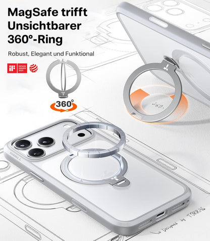 TORRAS Ostand Q3 Spin Hülle für iPhone 17 Pro mit Ständer, Silbergrau