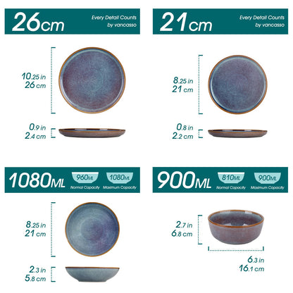 vancasso PLAYA Tafelservice 24tlg - Lavendelblau Reaktive Glasur