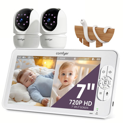 Comfyer BM01 Babyphone mit 2 Kameras und 7-Zoll-HD-Display, ohne WLAN – Video-Babyüberwachung im Split-Screen