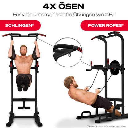 Sportstech 7in1 Power Tower PT300 Dip Station & Kraftturm – Schwarz