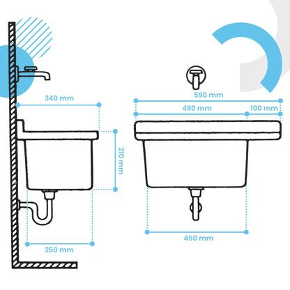 Instalguru Waschbecken mit Regal, Ausgussbecken 60 x 34 x 21 cm grau