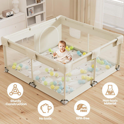 Lertantri Baby Laufstall mit Matte, Laufgitter 120x120 cm, Beige