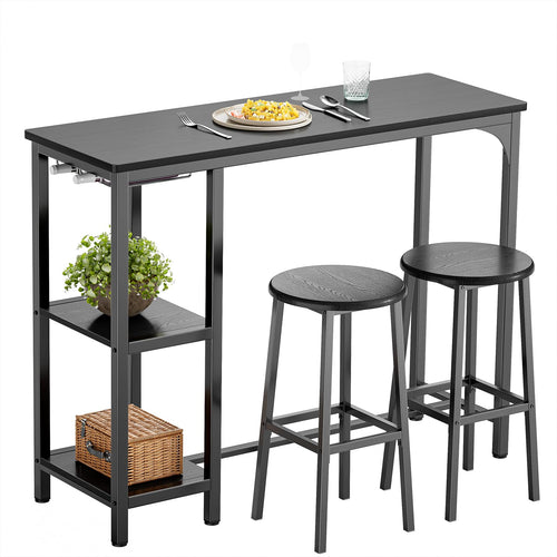 Bealife Bartisch mit Barhocker-Set - Küchentisch mit Ablagen Schwarz