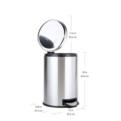 Amazon Basics Tret-Mülleimer rund, Edelstahl, 20 l, silberfarben