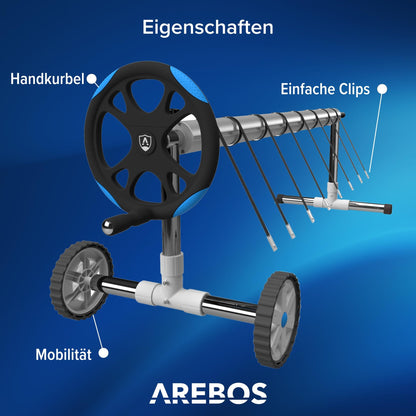 Arebos Pool-Aufroller mobil für Solar- und Poolplanen, 3 bis 5,7 m