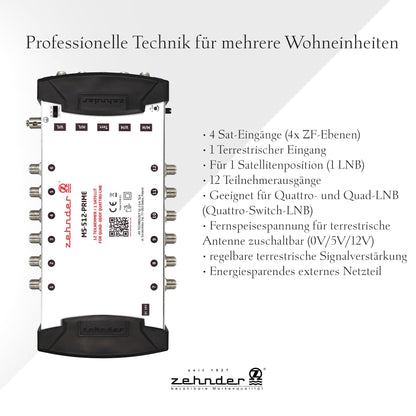 Zehnder 5/12 Multischalter für Quattro/Quad LNB & 12 Teilnehmer