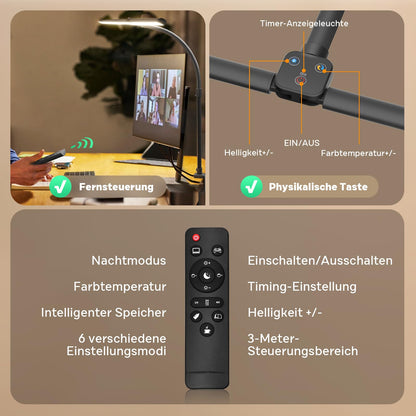 APMIEK LED Schreibtischlampe Doppelkopf dimmbar klemmbar, schwarz
