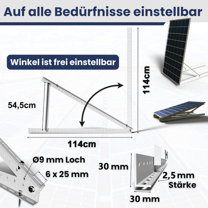 Rhein Beleuchtung Solarmodul-Halterung Flachdach 114 cm, 2 Sets