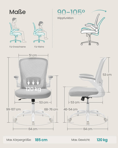 SONGMICS OBN037G02 Ergonomischer Drehstuhl - hellgrau