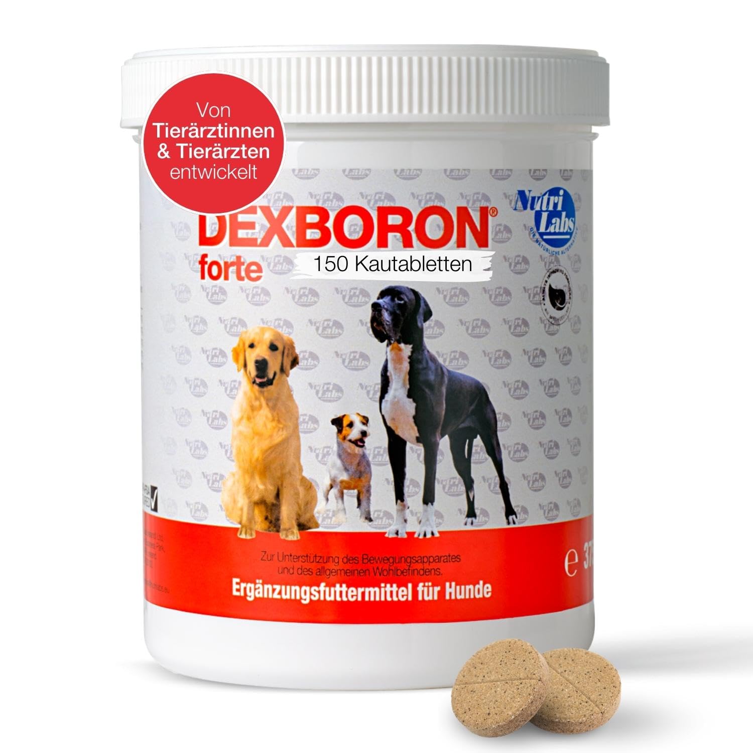 DEXBORON forte Kautabletten für Hunde – 150 Stück: Beige, runde Kautabletten. Nahrungsergänzung zur oralen Anwendung bei Hunden.