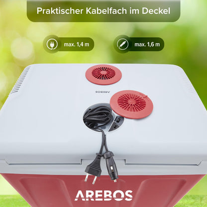 Arebos 40L Mobile Elektro Kühlbox 12/230V – Kühlen & Warmhalten Rot