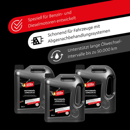 NIGRIN Motorenöl 5W-30 LongLife III, HC-Synthese, 6 Liter