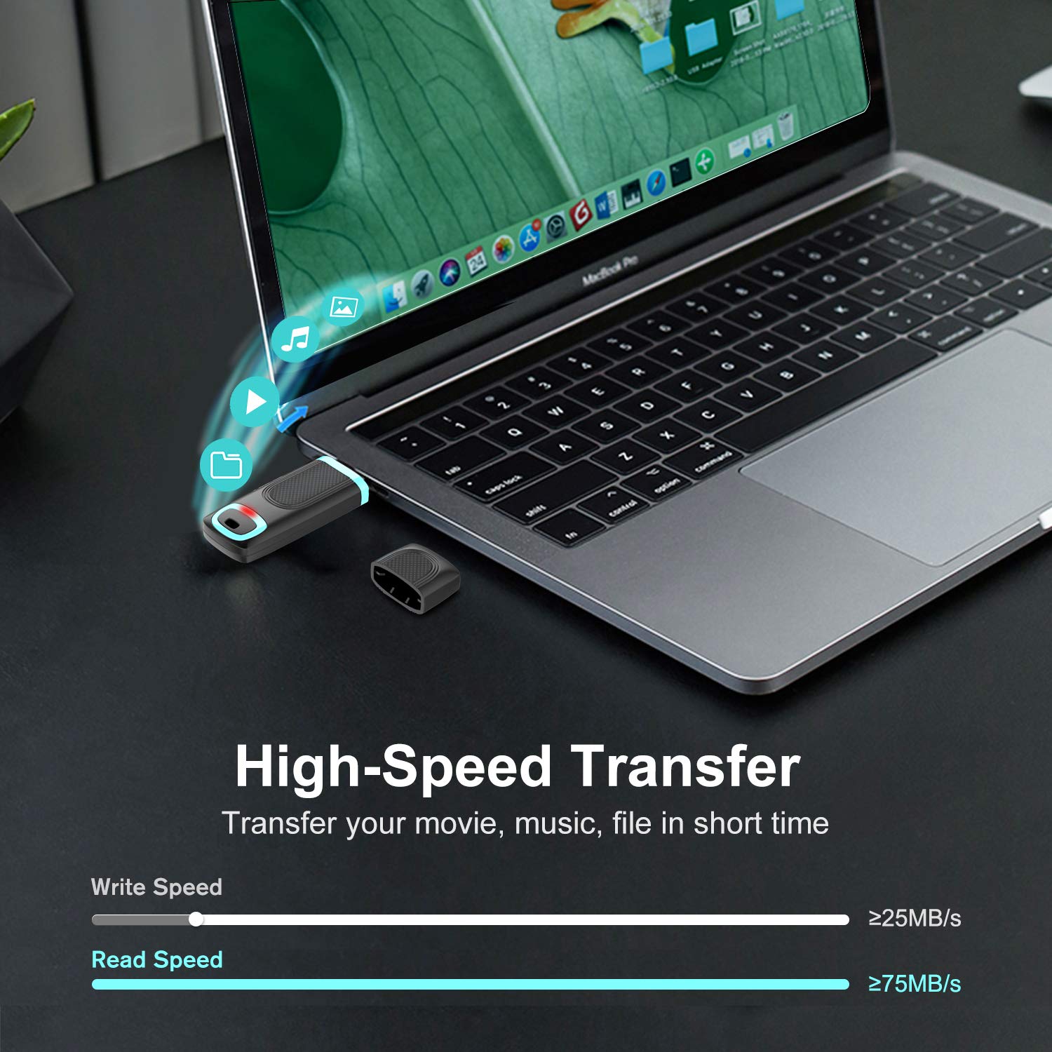 Vansuny USB Stick 3.0 256 GB Speicherstick mit LED-Anzeige, Cyan – Kunststoffgehäuse mit Schutzkappe und Trageschlaufe