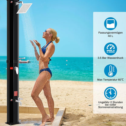 LIFERUN Solardusche Gartendusche 40 Liter mit 360° Duschkopf, Schwarz