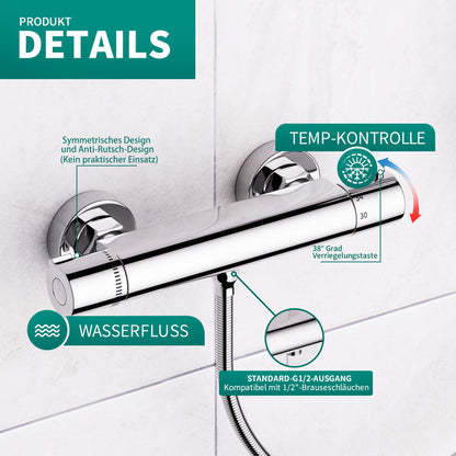 MORADO Duschsystem mit Thermostat Komplettset Chrom