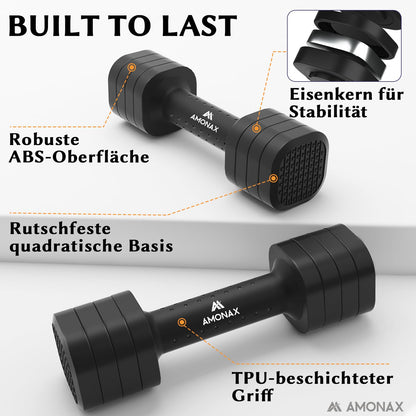 Amonax Kurzhanteln verstellbar, 2er Set Hantelset 2-5 kg, Schwarz