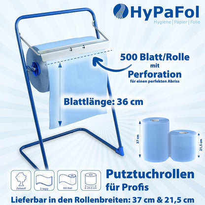 Hypafol Putztuchrolle blau 2-lagig, 2 x 500 Blatt, 37 x 36 cm