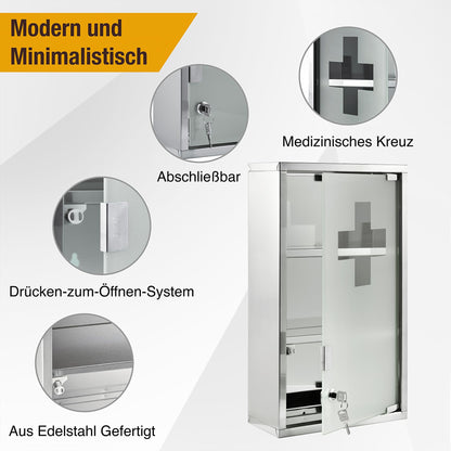 Zedelmaier Medizinschrank Edelstahl hängend, abschliessbar, 3 Fächer