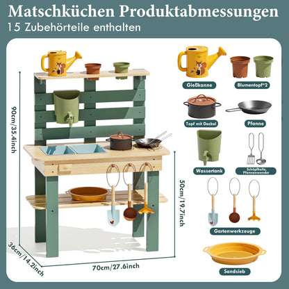 Lehoo Castle Matschküche Outdoor aus Holz, Spielküche mit Wasserhahn