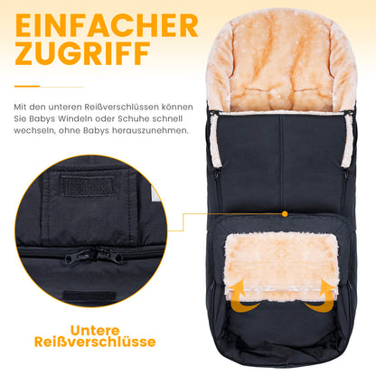 Orzbow Fusssack Buggy Universal Winter – Kunstfell, Schwarz