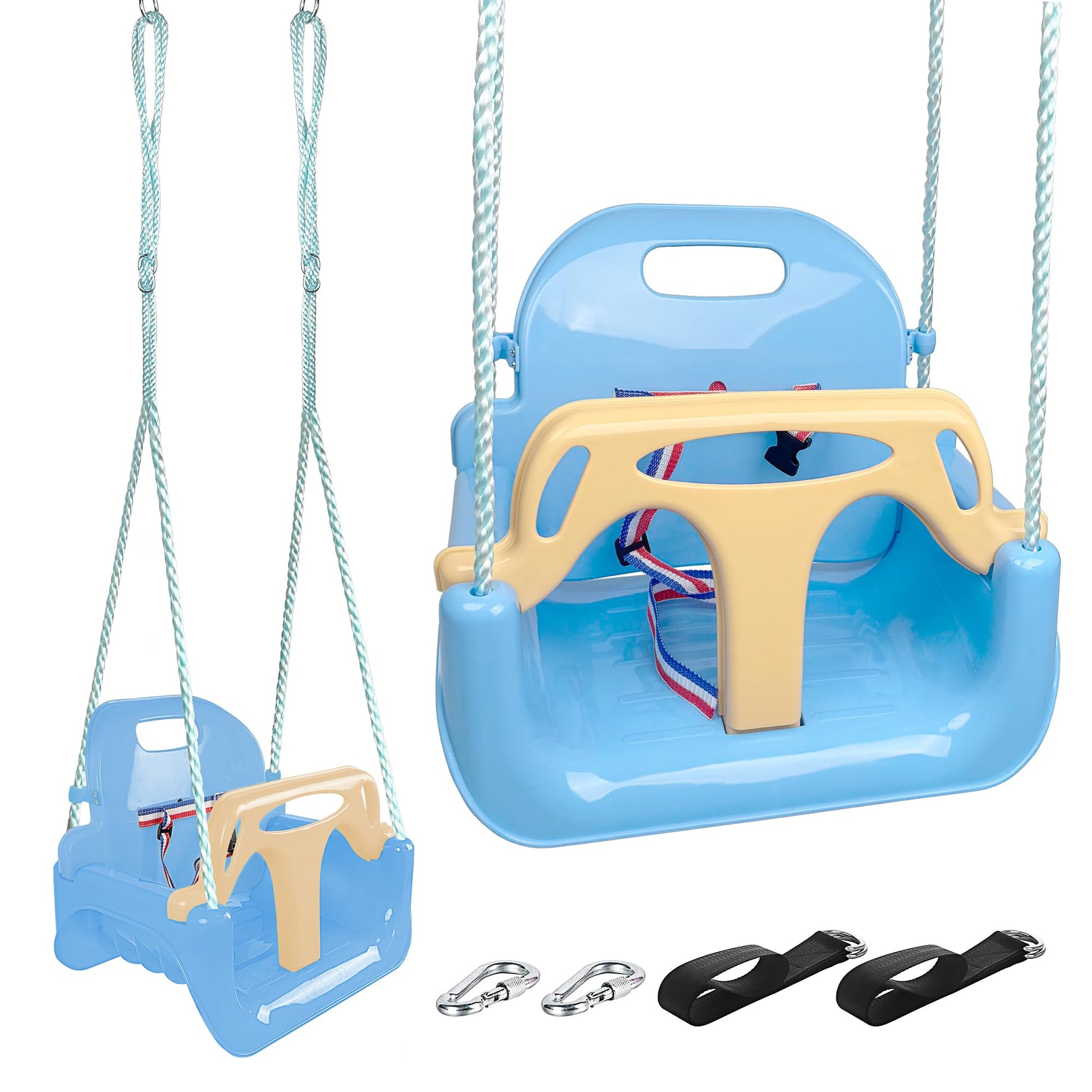 KINSPORY Kinderschaukel 3 in 1 Babyschaukel mitwachsend Hellblau mit Sicherheitsgurt und T-Griff