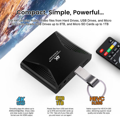 ZUMKUNM Digitaler Multimedia Player 4K Ultra HD für USB-Geräte und microSD-Karten mit HDMI 4K und analogem AV, digitales Signal, automatische Wiedergabe, Reset- und Looping, H-Filme