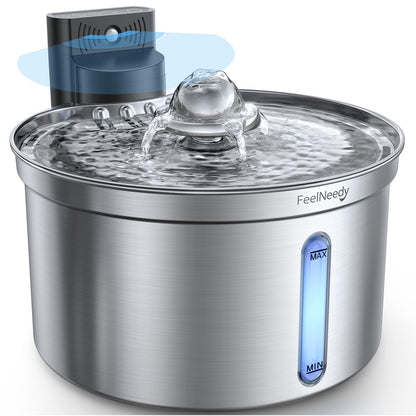 FEELNEEDY FN-W19 Katzenbrunnen Edelstahl kabellos mit Sensor 3,5 L, Trinkbrunnen für Katzen und Hunde