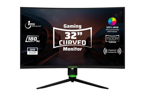Aryond A32 V2 Curved Gaming Monitor - 32 Zoll QHD 180Hz. Gekrümmter Bildschirm für schnelles QHD-Gaming bei 180Hz.