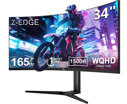 Z-Edge 34 Zoll Ultrawide Curved Gaming Monitor 165Hz WQHD. Der gebogene Monitor bietet immersives Gaming.