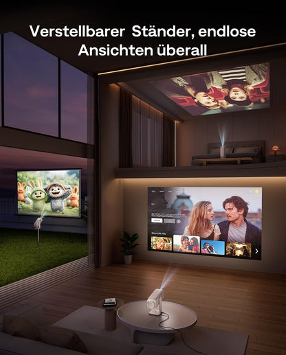 Aurzen Boom Air Mini Beamer mit Google TV, Full HD, USB-C, Cremeweiss