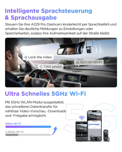 VIOFO A229 Pro 3-Lens 4K Dashcam - Vorne Hinten Innen