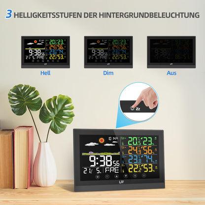 LFF Funk Wetterstation Innen Aussen mit Sensoren - Farbdisplay Atomuhr
