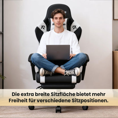 Riftracer Gaming Stuhl ergonomisch mit Fussstütze, schwarz