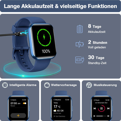 Aeac Smartwatch mit Telefonfunktion, 1,85 Zoll HD-Display, IP68