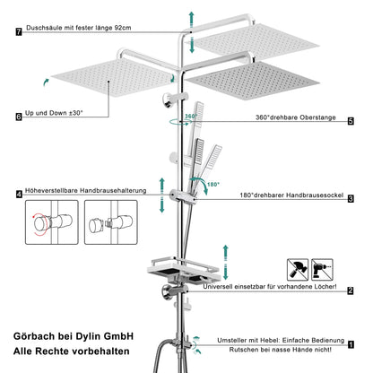 Görbach Regendusche Duschsystem mit Ablage - Chrom (30x30cm)