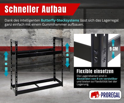 PROREGAL Reifenregal Tiger, 2 Ebenen, 150 kg Fachlast, schwarz