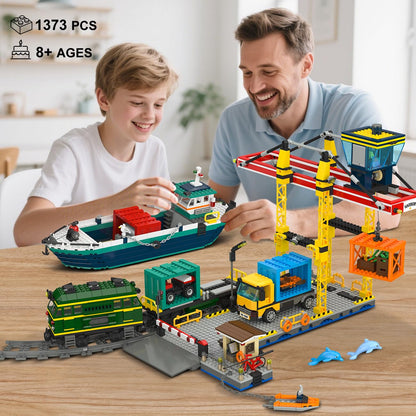HOGOKIDS City Hafen Containerkran Bauspielzeug - 1373 Teile