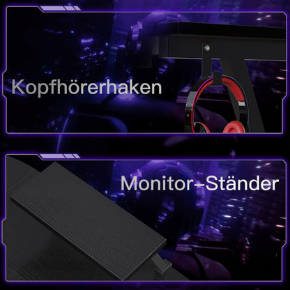 ODK Gaming Eckschreibtisch L-Form m. Monitorständer – Schwarz 127x127 cm