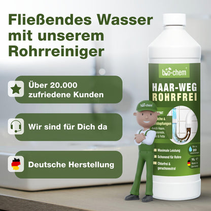 bio-chem Haar-Weg Abflussfrei Abflussreiniger - Extra Stark 4x 1L