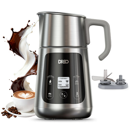 DREO Milchaufschäumer Elektrisch DR-KMF001, All-in-1 mit LED-Anzeige, Silber