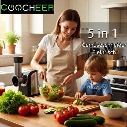 COOCHEER Elektrischer Gemüsehobel 5-in-1 Multireibe Edelstahl