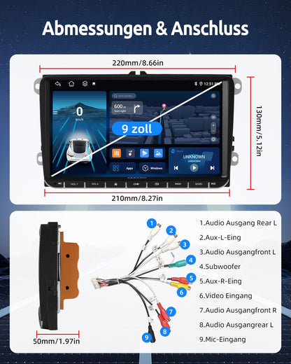 Essgoo Android 14 Autoradio 9 Zoll VW Golf 5/6 - Carplay 4+64G