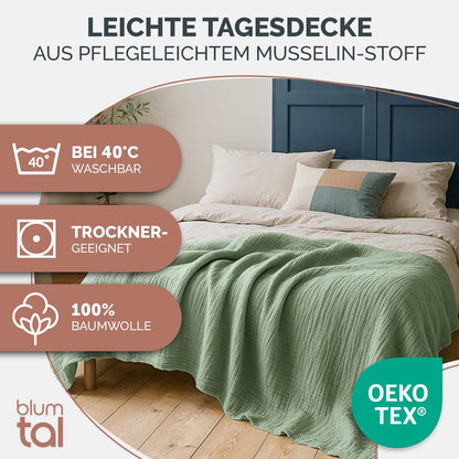 Blumtal Tagesdecke Musselin 150x200 cm, Baumwolle, Grün