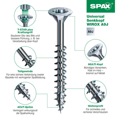 SPAX Sortimentskoffer gross, Schrauben-Set WIROX 384 Schrauben, 3 Bits