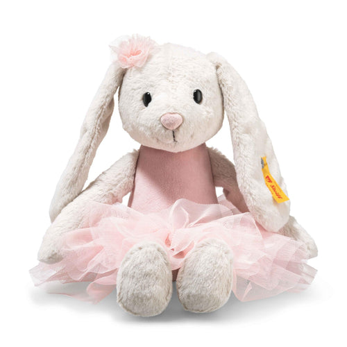 Steiff Hoppie Ballett-Hase 30 cm, Plüschtier mit Ballerina-Outfit, hellgrauer Plüschhase mit rosa Tutu