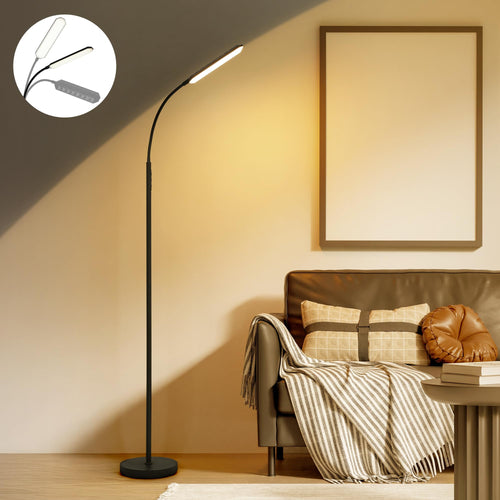 LuminexDesigns LED Stehlampe FLL-018-F6, dimmbar, schwarz, mit 350° drehbarem Schwanenhals