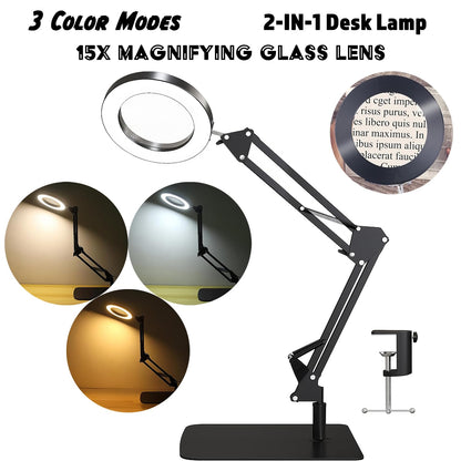 Soobuygoo Lupenlampe 15-fach, 2-in-1 LED-Tischlampe mit Echtglaslinse