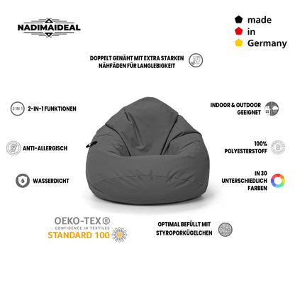 Nadimaideal Sitzsack Tropfenform Kastanie Bodenkissen – Anthrazit XXL